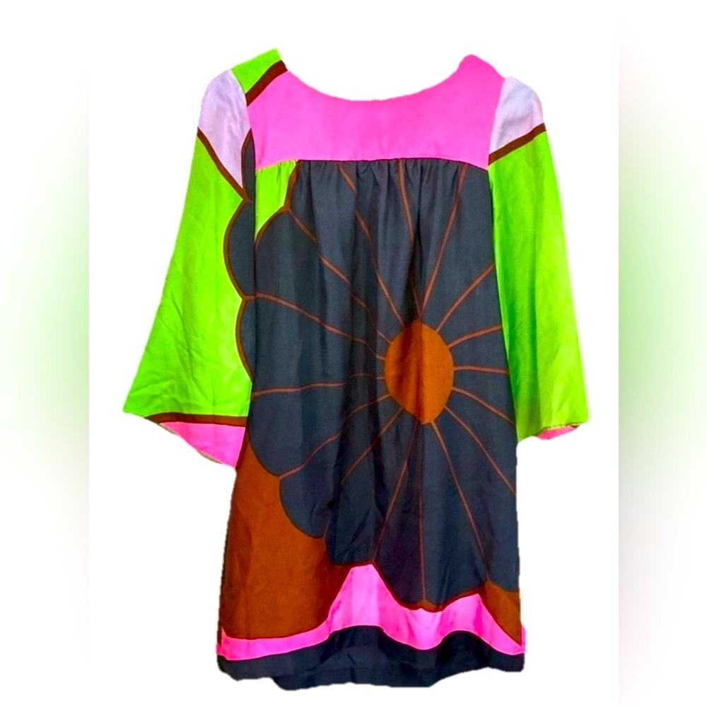 🌟✨ TIBI NYC Silk Colorblock Dress 🎨🌺💖‎ Retro Artistic Floral Festival Size 2